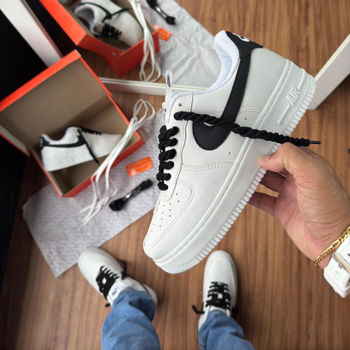 Tênis Air Force Luxo Branco e Preto - Premium